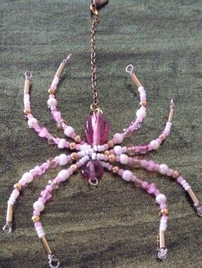 Handmade Pink & White Beaded Spider Pendant